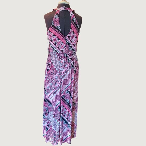 Trixxi Womens Halter Maxi Dress Patchwork Print Black/Pink/White S NWT - Picture 3 of 6